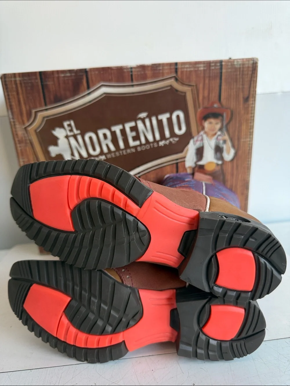 NEW EL NORTEÑO FAMILY COWBOY BOOTS NORTEÑITO SIZE 12.5 GIRLS BOYS BROWN PURPLE
